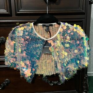 Holographic Iridescent Sequin Crop shrug bolero NWT